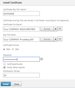 Installing the WildCard Cert and its Private Key on the NetScaler